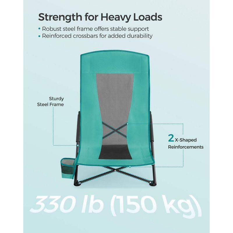 2-Pack Heavy-Duty Portable Beach Chairs for Adults, 330lb Capacity, Lightweight & Sturdy with High Backrest & Cup Holder, Green