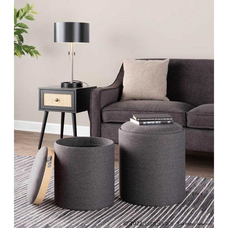 Tray Polyester/Wood Ottoman Set Charcoal/Natural - LumiSource: Includes 2, Space-Saving Design, No Assembly Required