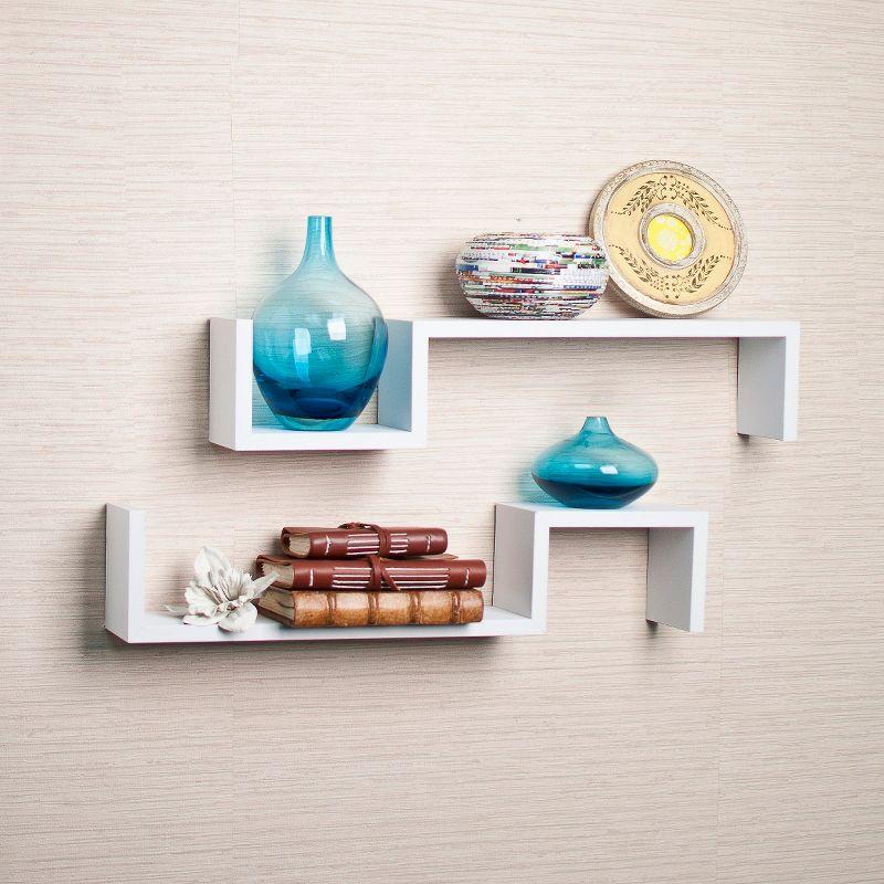 White MDF Floating Wall Shelves Set of 2