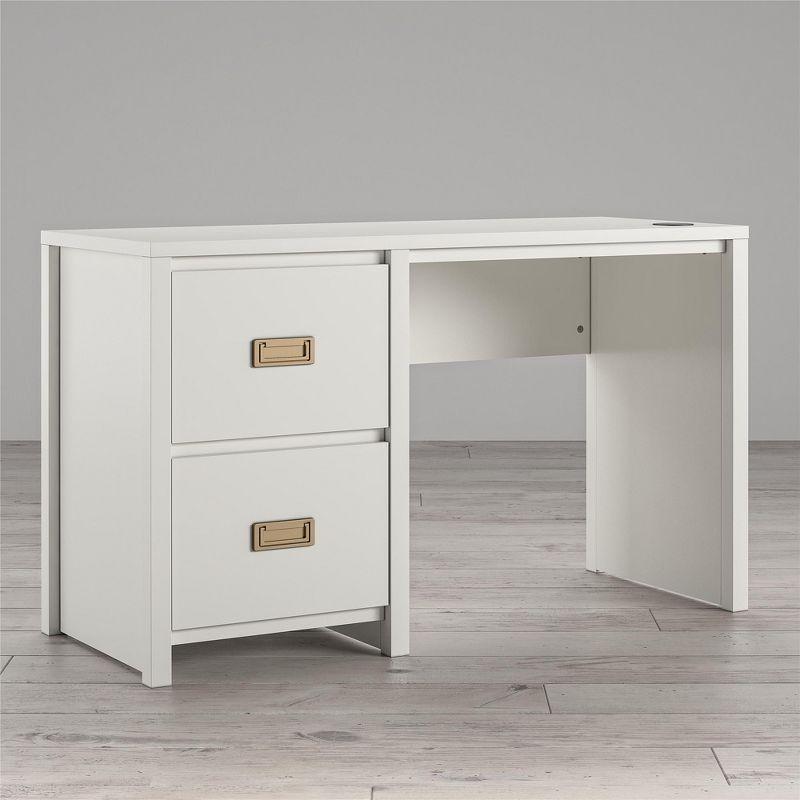 Explorer's Haven White Wooden Kids' Desk with Gold Drawer Pulls