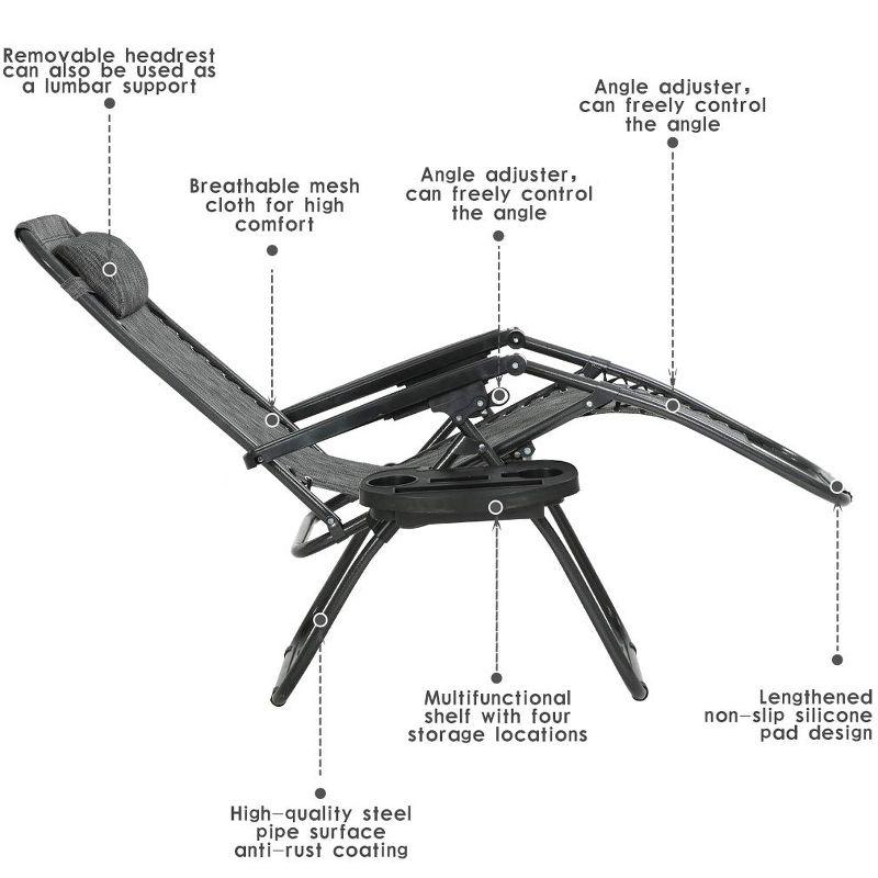 FDW Zero Gravity Chairs Set of 2 with Pillow and Cup Holder Patio  Outdoor Adjustable Dining Reclining Folding Chairs for Deck Patio Beach,Grey