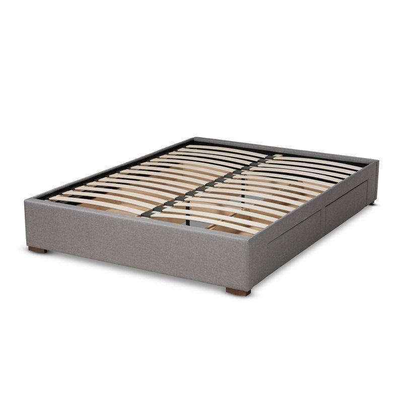 King Leni Bed Frame Gray - Baxton Studio: Storage Drawers, Polyester Upholstery, Foam Padded, Wood Block Feet
