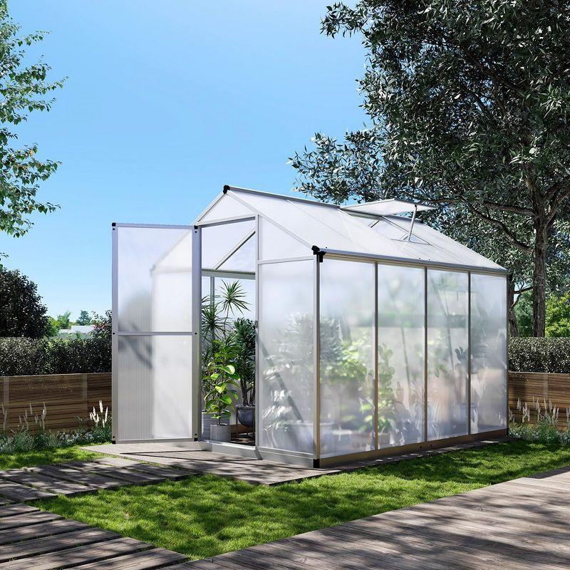 6x8 FT Polycarbonate Greenhouse with Roof Vent and Aluminum Frame