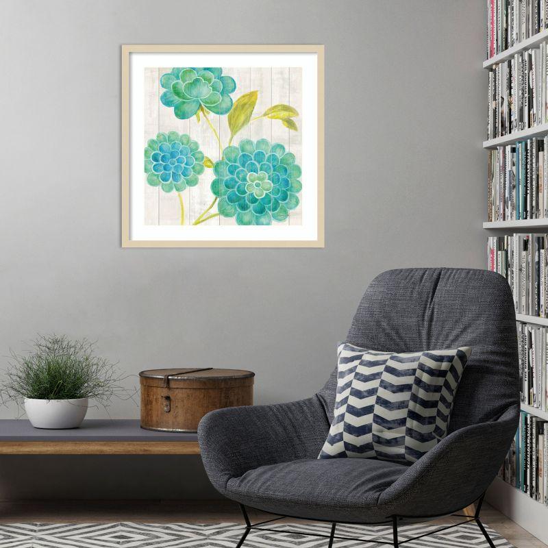 Amanti Art Aqua Blooms on Wood II by Danhui Nai Wood Framed Wall Art Print