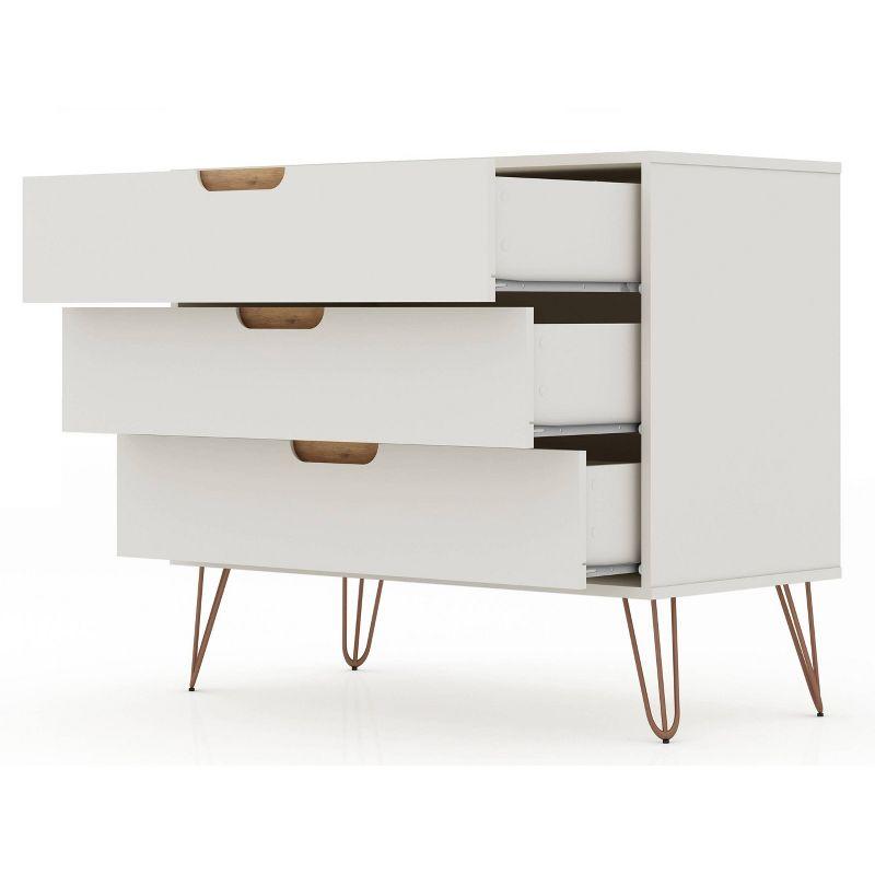 Rockefeller Dresser Off-White/Natural - Manhattan Comfort: Mid-Century 3-Drawer Bedroom Storage