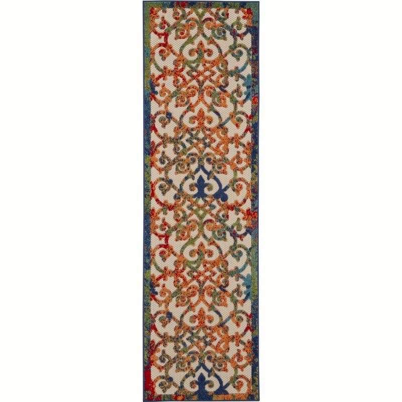 Nourison Aloha Contemporary Scroll Flatweave High-Low Indoor Outdoor Runner Rug Multicolor 2'3" x 12'