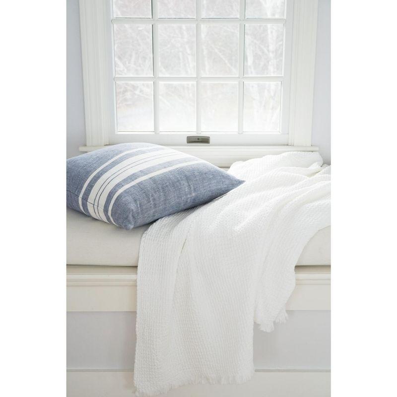 White Cotton Waffle Throw Blanket with Fringe, 50x70