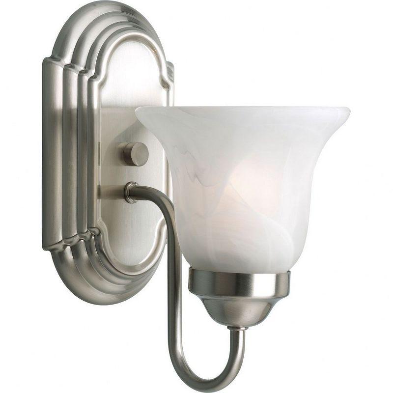 Progress Lighting Builder 1-Light Wall Sconce, Ceramic, Brushed Nickel, Alabaster Glass