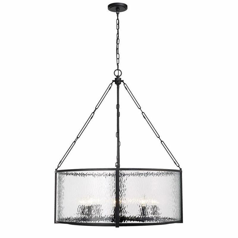 Barrington Industrial Matte Black Steel 8-Light Chandelier with Clear Waterglass