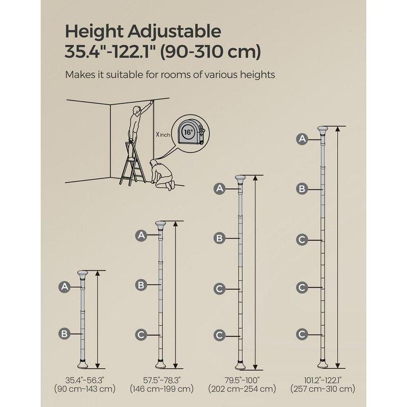 SONGMICS Bathroom Organizer 4-Tier, Over The Toilet Storage Shelf, 4 Height Adjustable and Extendable Shelves, 35.4 to 122.1 Inch Tall,Pearl White