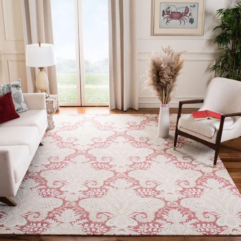 Elegant Trellis Tufted Wool 8' x 10' Handmade Area Rug in Pink and Beige