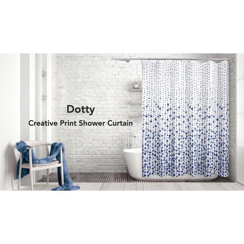 Dotty Blue and White Polyester Fabric Shower Curtain