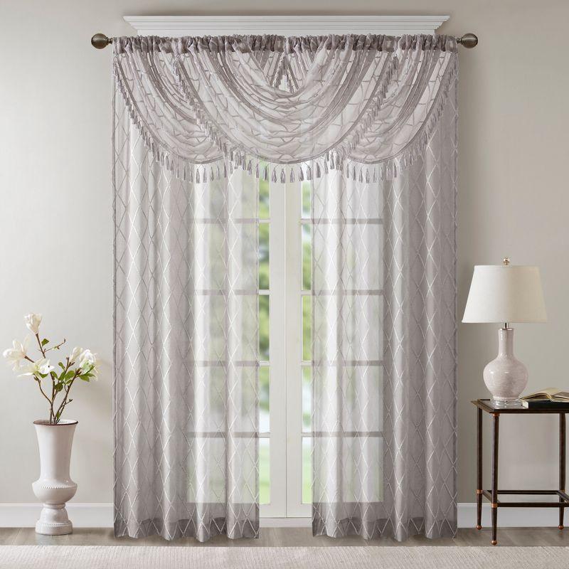 Madison Park Irina Diamond Sheer Embroidered Single Waterfall Valance