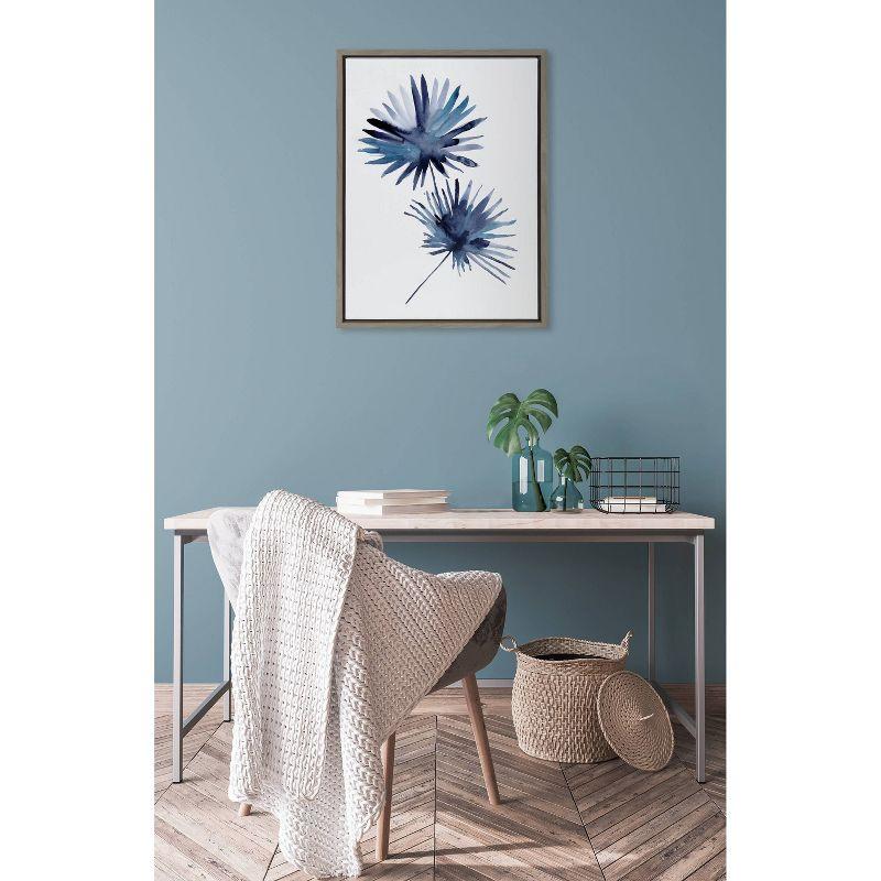 Kate & Laurel All Things Decor 18" x 24" Sylvie Greenery Fans Indigo Framed Canvas by Sara Berrenson Gray