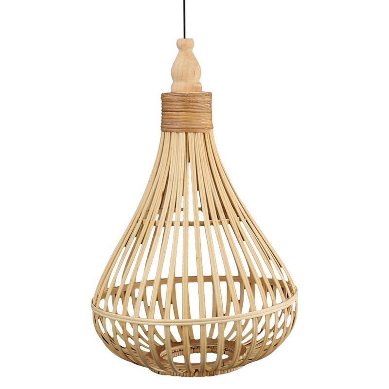 1-Light Armsfield Bell Pendant with Wood Shade Brown - EGLO: ETL Listed, Adjustable Height