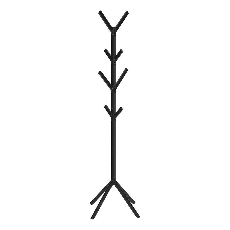 Monarch Specialties Coat Rack Hall Tree Free Standing 8 Hooks Entryway 70InchH Bedroom Metal Black Contemporary Modern