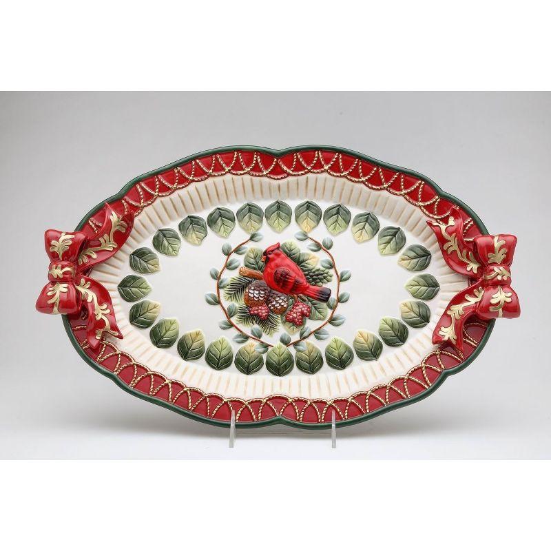 Hand Painted Ceramic Holiday Cardinal Oval Platter