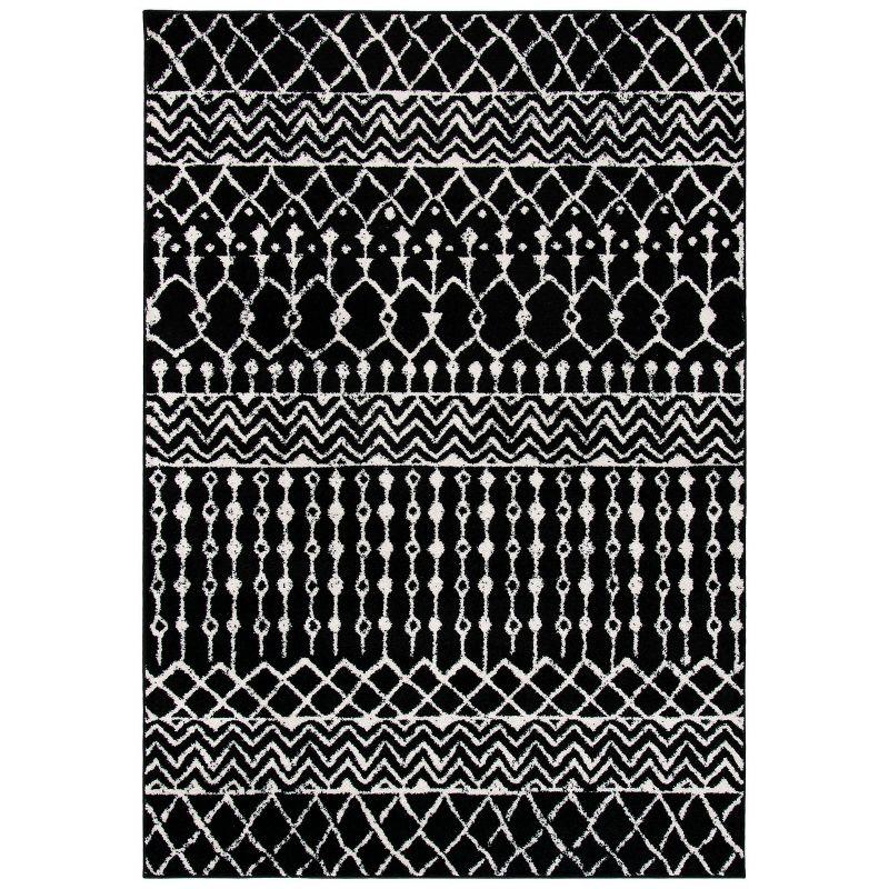 Boho-Chic Black and Ivory Moroccan-Inspired 2' x 5' Synthetic Area Rug