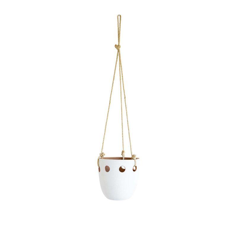 White Terracotta Round Hanging Planter with Jute Hanger