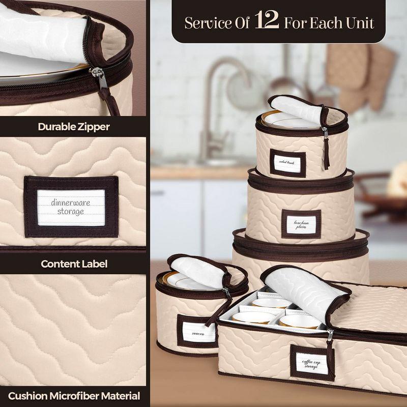 China Storage Containers 5-Piece Set Moving Boxes for Dinnerware, Glasses, Plates, and Saucers Sturdy Quilted Microfiber Dish Organizer with Dividers