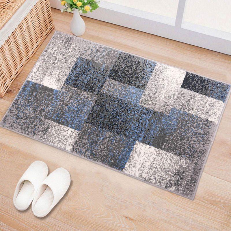 World Rug Gallery Contemporary Modern Geometric Boxes Area Rug - Blue 2' x 3'