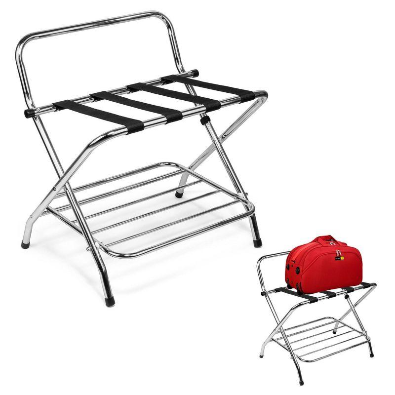 USTECH USTECH Luggage Rack-Double Tier, Assembled, Chrome, Storage Organizer, Pack of 1,