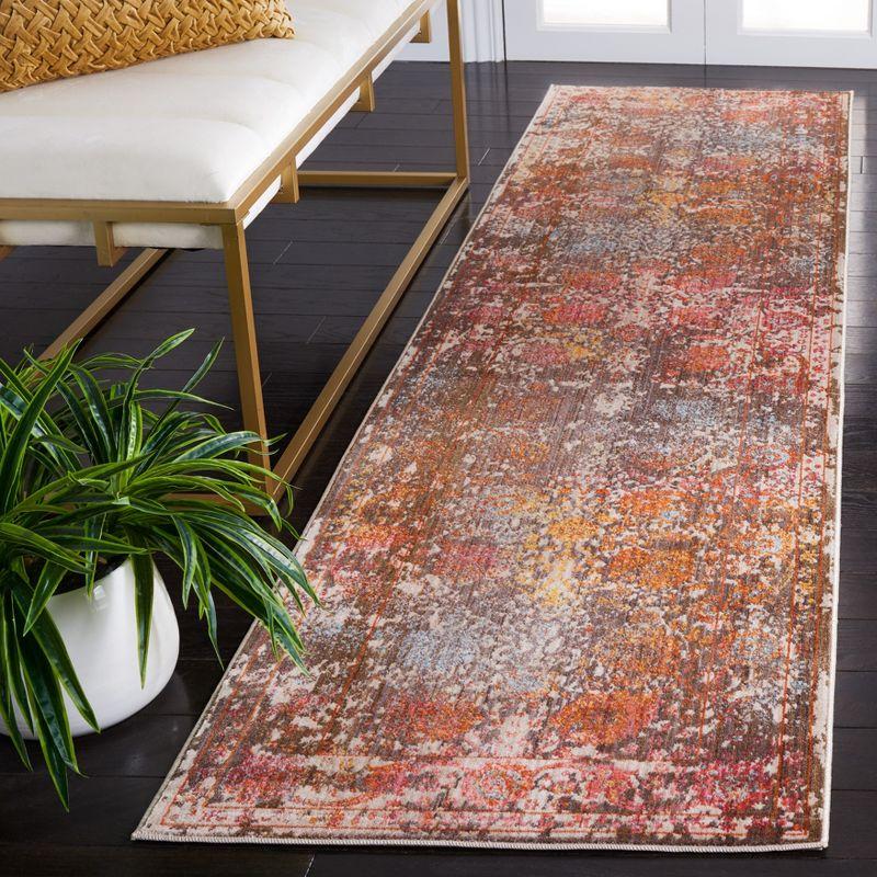 Gray and Beige Floral Motif Synthetic Runner Rug