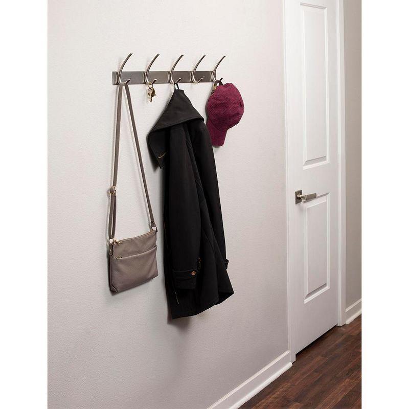 Brushed Nickel 5-Hook Coat and Hat Rack