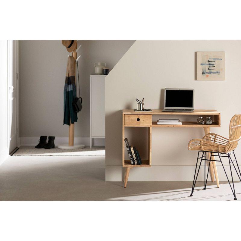 Natural Rubberwood 39" Scandinavian Computer Desk with Drawer