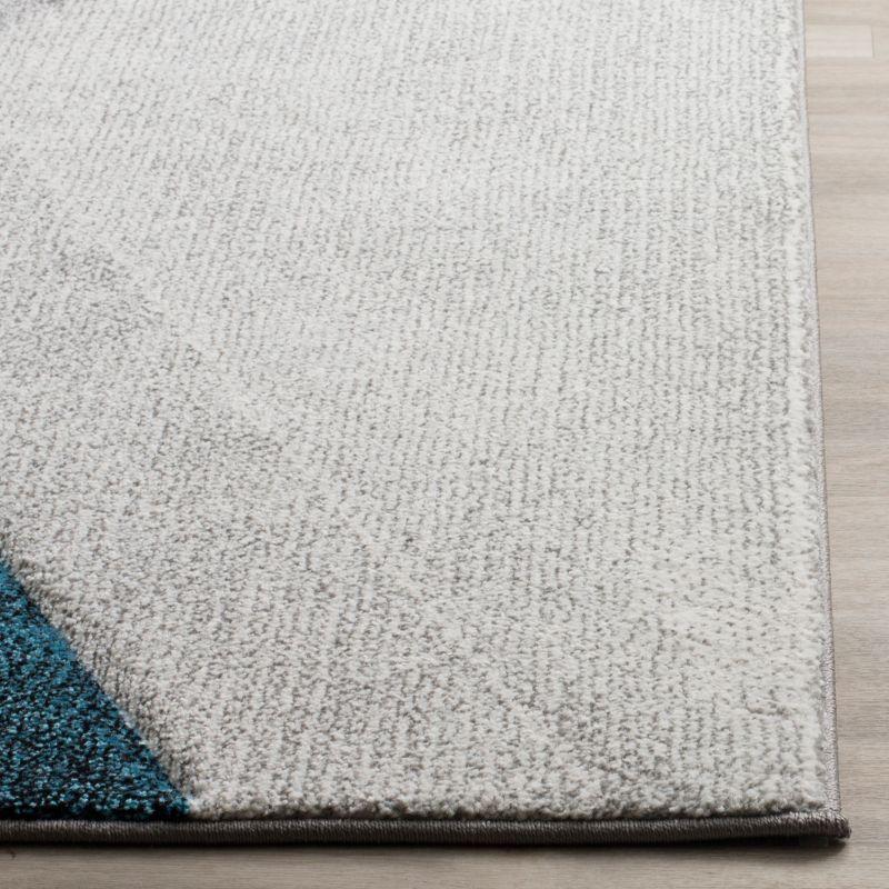 Mid-Century Modern Gray and Teal Hand-Knotted Synthetic Runner Rug, 2'3" x 14'