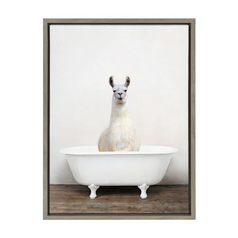 18" x 24" Sylvie Alpaca in The Tub Color Framed Canvas by Amy Peterson - Kate & Laurel All Things Decor