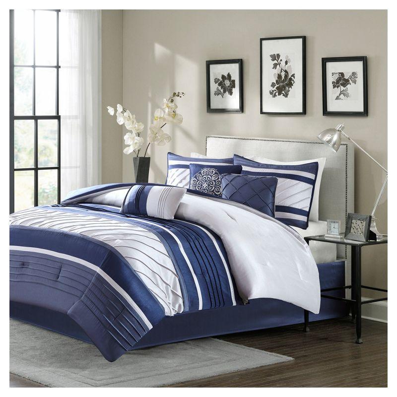 Navy Microfiber 7-Piece Queen Comforter Set with Decorative Pillows