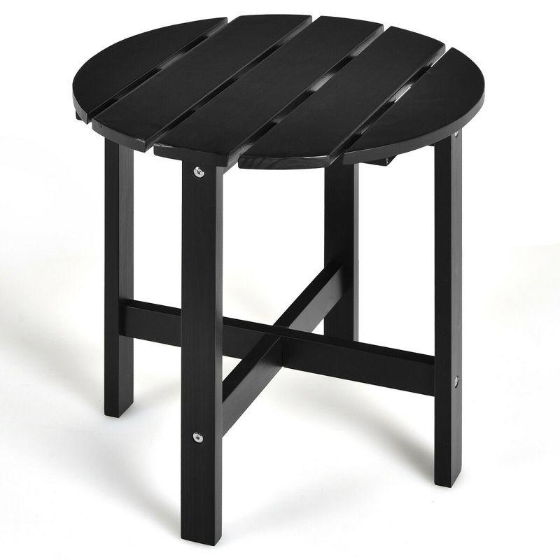 Costway 18'' Patio Round Side End Coffee Table Wooden Slat Garden Deck Black