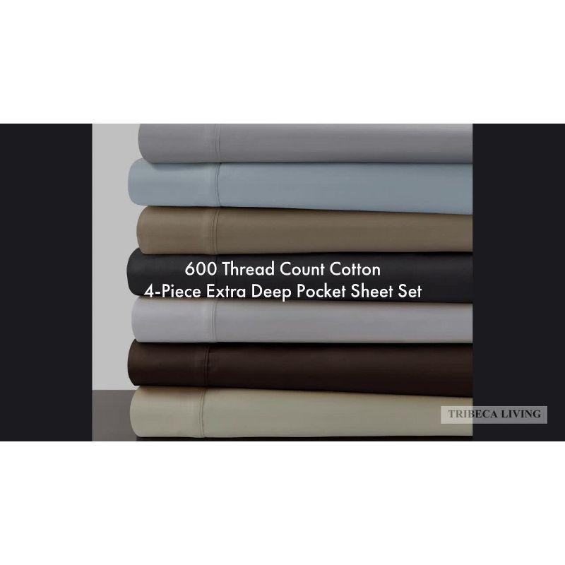 Tribeca Living 600 Thread Count 100% Cotton Extra Deep Pocket Sheet Set
