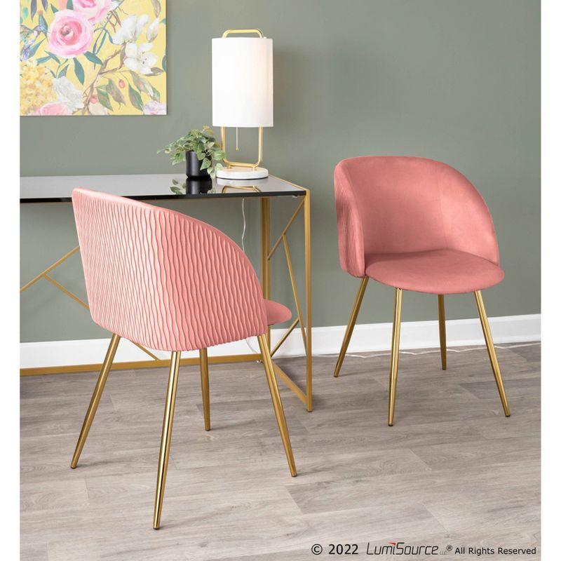 Fran Pleated Velvet Waves Upholstered Dining Chair Set - Pink