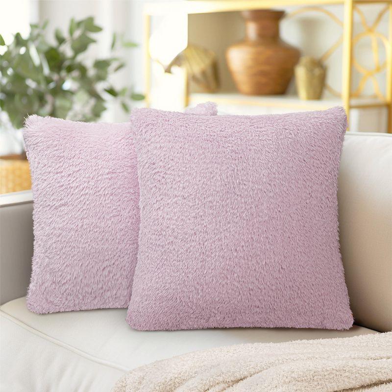 Lavender Faux Shearling 18" Square Pillow Covers Set of 2