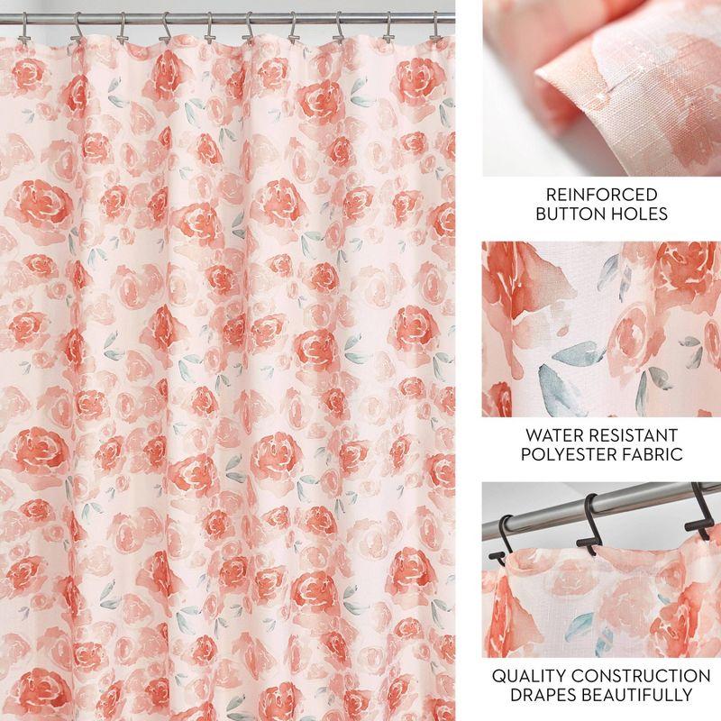 iDesign Watercolor Floral Polyester Shower Curtain - 12 Reinforced Buttonholes - 72" x 72" – Peach