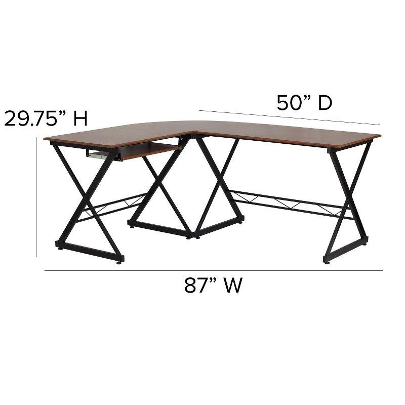 Flash Furniture Teakwood Laminate L-Shape Computer Desk with Pull-Out Keyboard Tray