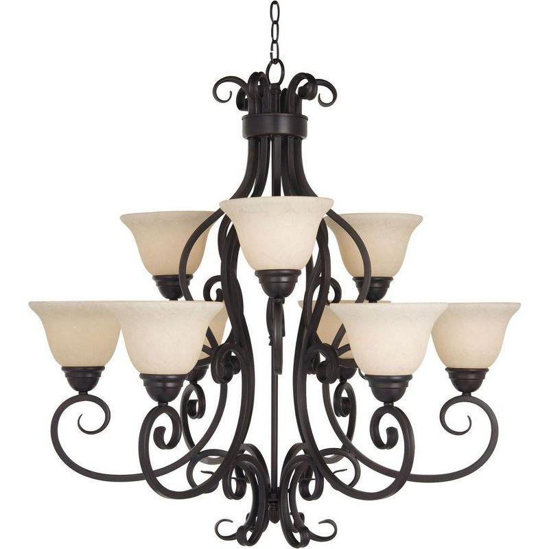 Oil Rubbed Bronze 9-Light Chandelier with Frosted Ivory Glass Shades