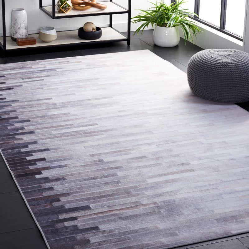 Gray Rectangular Hand-knotted Faux Fur Area Rug