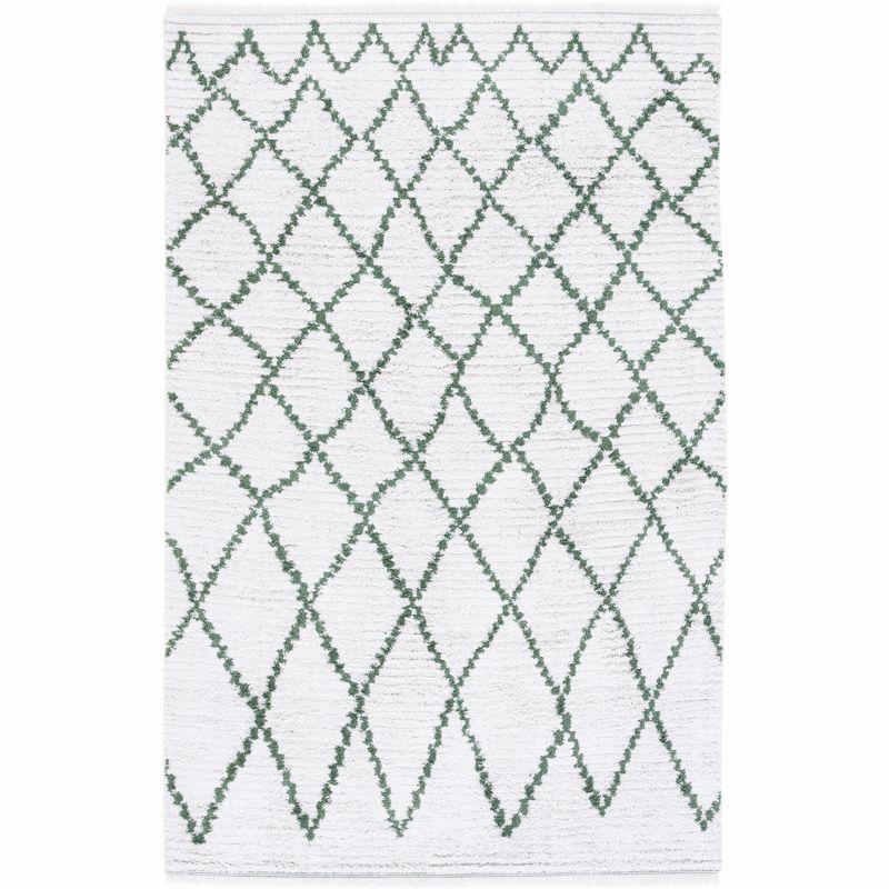 Ivory and Green Synthetic Flat Woven 5' x 7' Rug