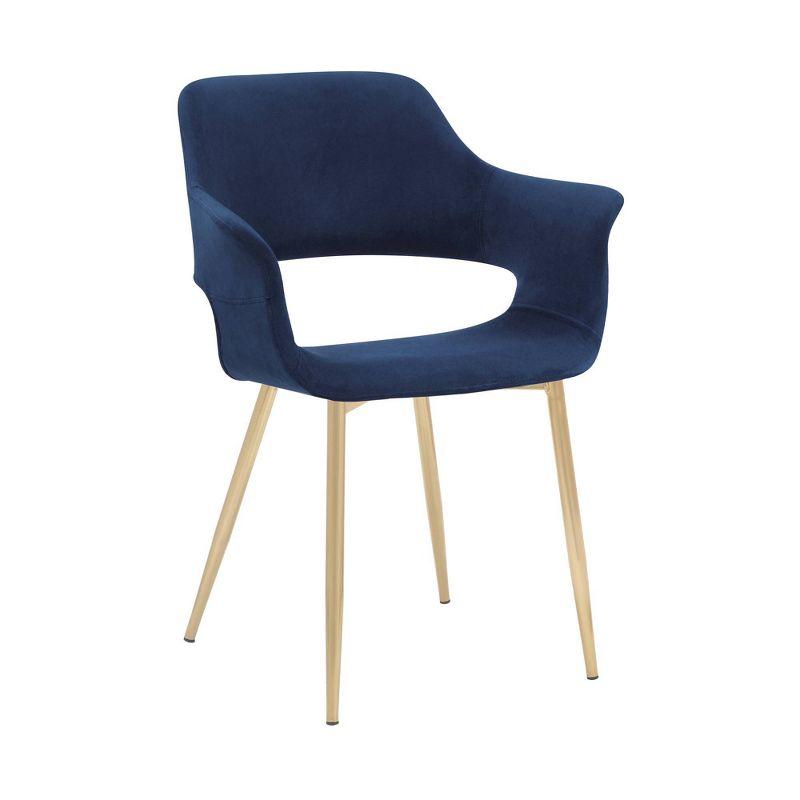 Elegant Blue Velvet Upholstered Arm Chair with Gold Metal Legs