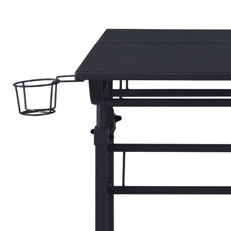 Adjustable Height Black Mobile Writing Desk with Cup Holder and Headphone Hook