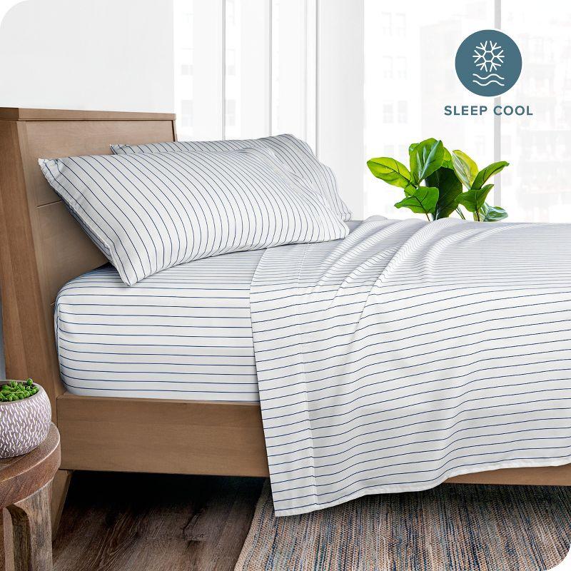 King Pinstripe - White/Midnight 4 Piece Printed Pattern Microfiber Sheet Set by Bare Home