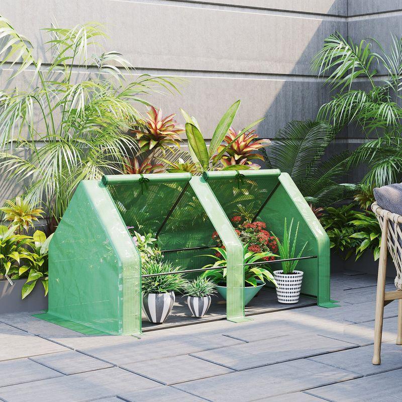 Outsunny Green Portable Mini Greenhouse with Zipper Doors