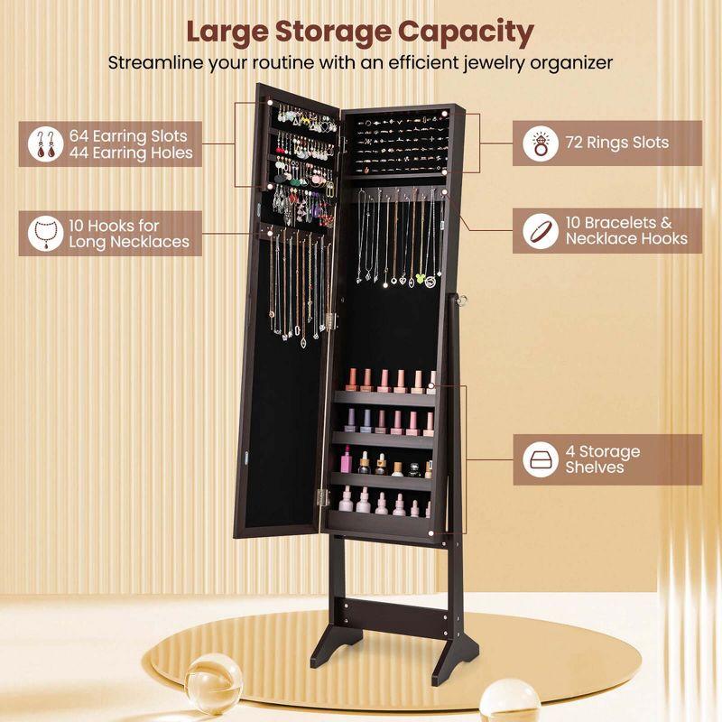 Costway Jewelry Mirrored Cabinet Armoire Organizer Storage Box with Stand Christmas Gift Coffee