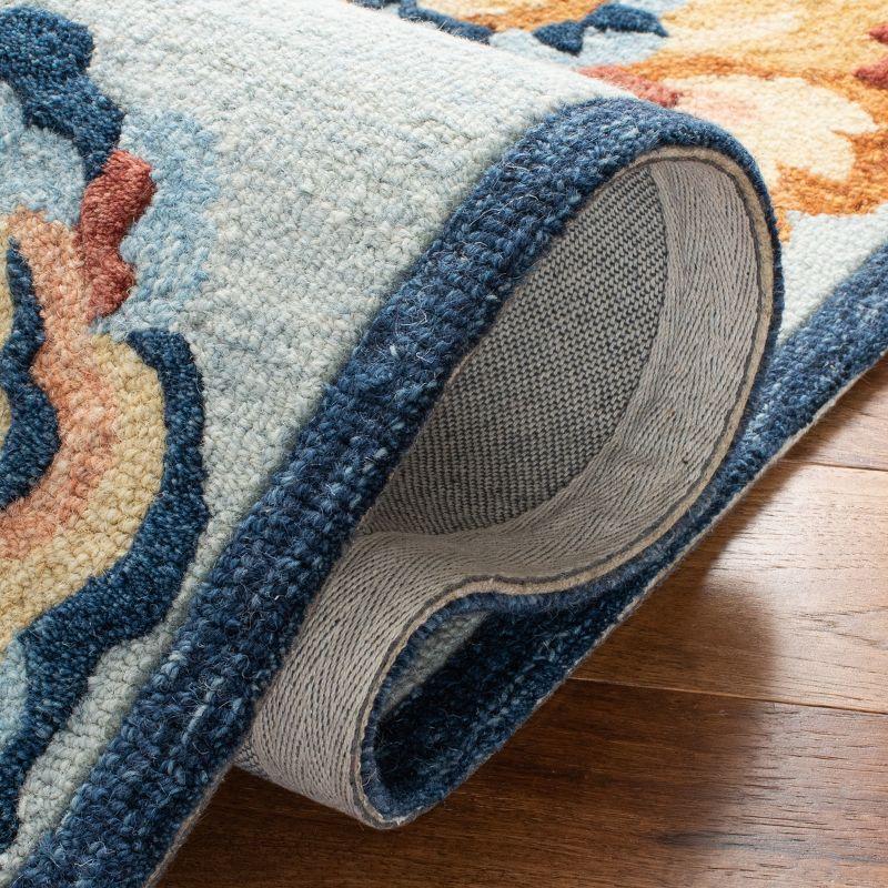 Handmade Blue Floral Wool Square Area Rug