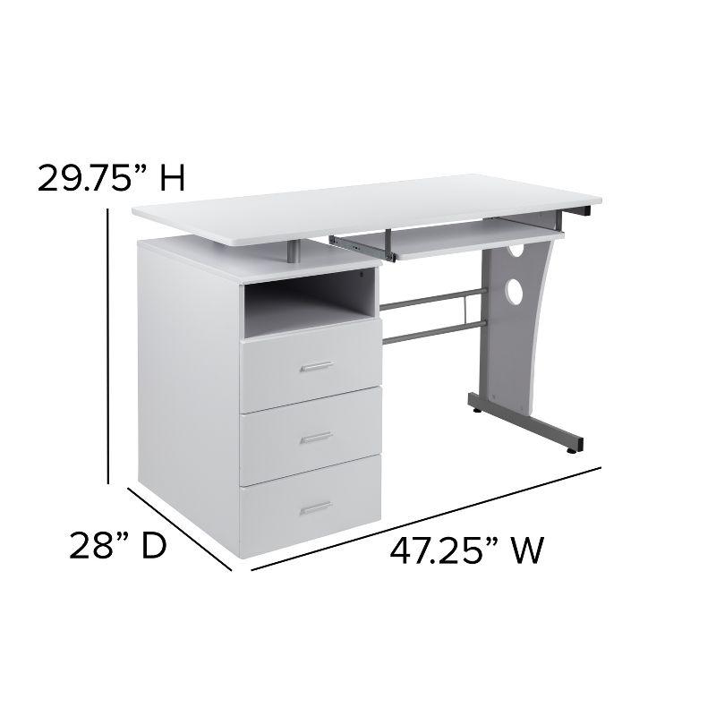 Executive White and Silver Desk with Keyboard Tray and Drawers