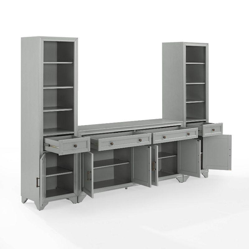 3pc Tara Sideboard and Bookcase Set Distressed Gray - Crosley