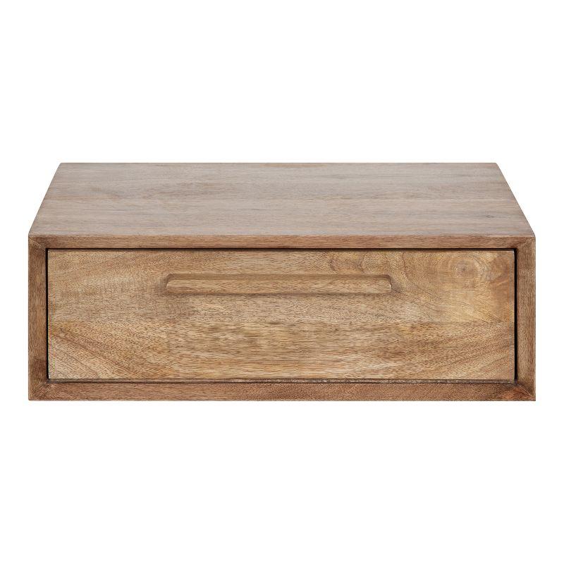 Natural Mango Wood Floating Cube Wall Shelf with Concealed Cubby